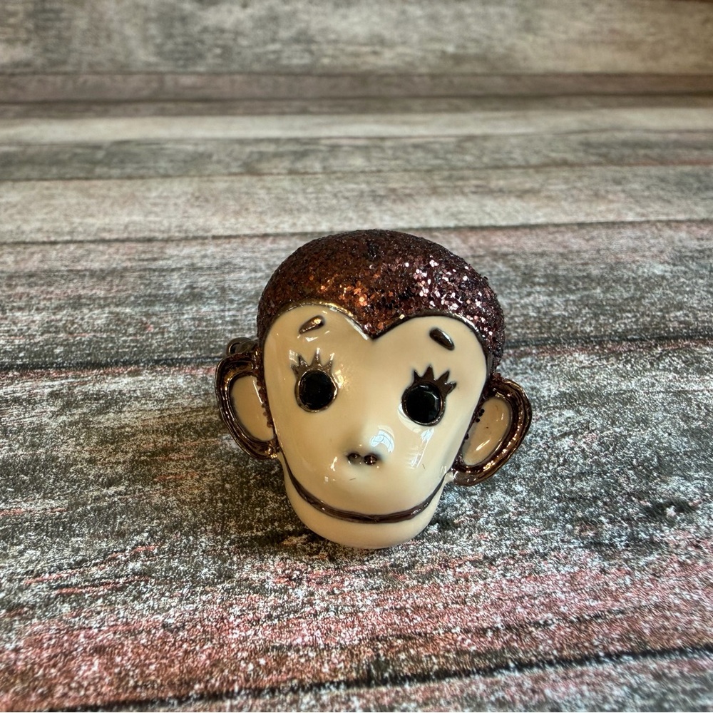 Betsey Johnson Glittery Brown Monkey Ring